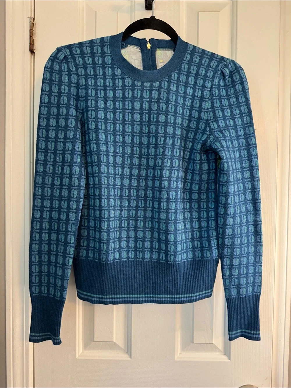 Tory Burch Blue Patterned Women's Sweater - Crew Neck